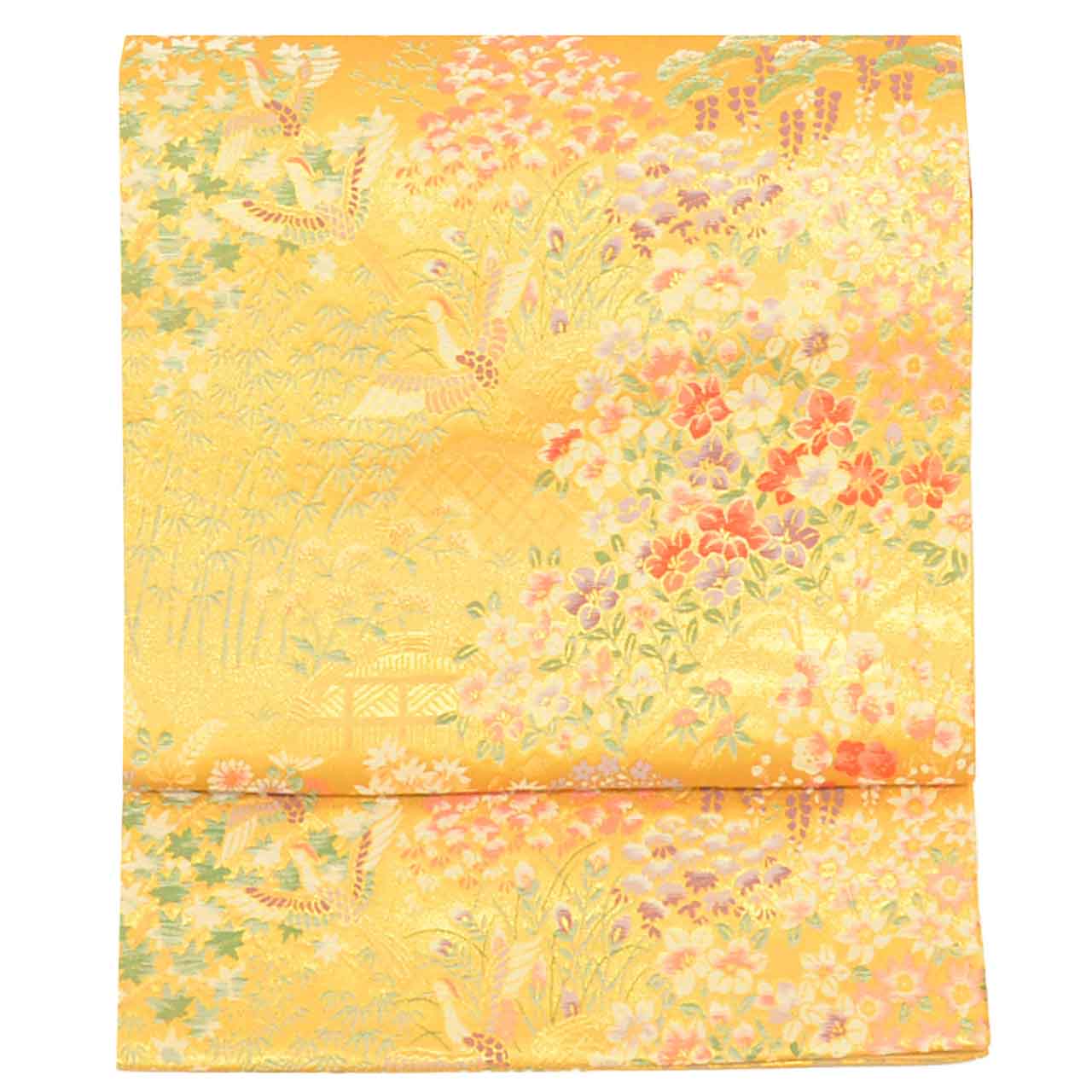 Vintage Japanese Obi | Fukuro Obi | Gold Silk | Botanical Stream | Honkin Haku Double Gold Foil | Formal | Sustainable | uu2752b
