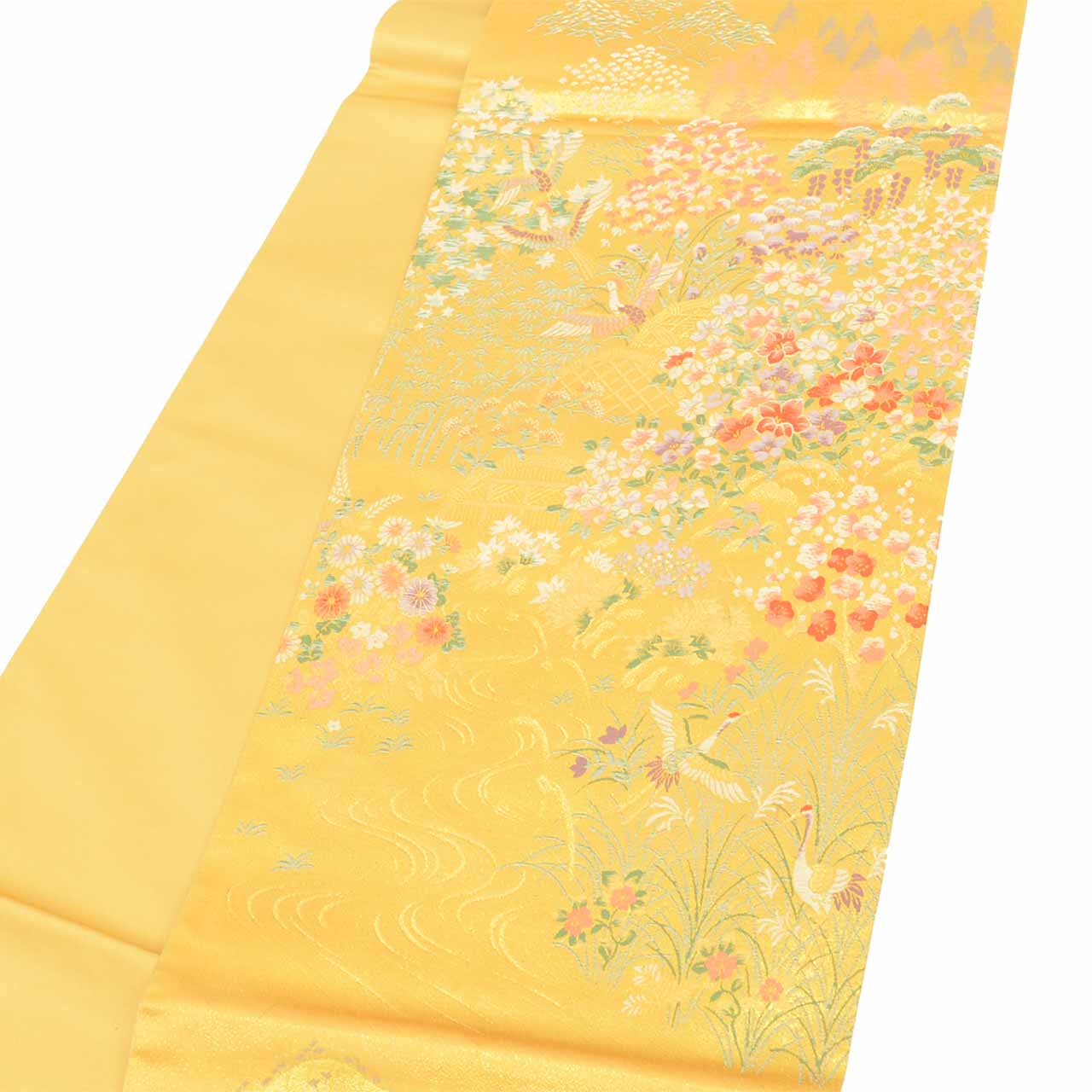 Vintage Japanese Obi | Fukuro Obi | Gold Silk | Botanical Stream | Honkin Haku Double Gold Foil | Formal | Sustainable | uu2752b