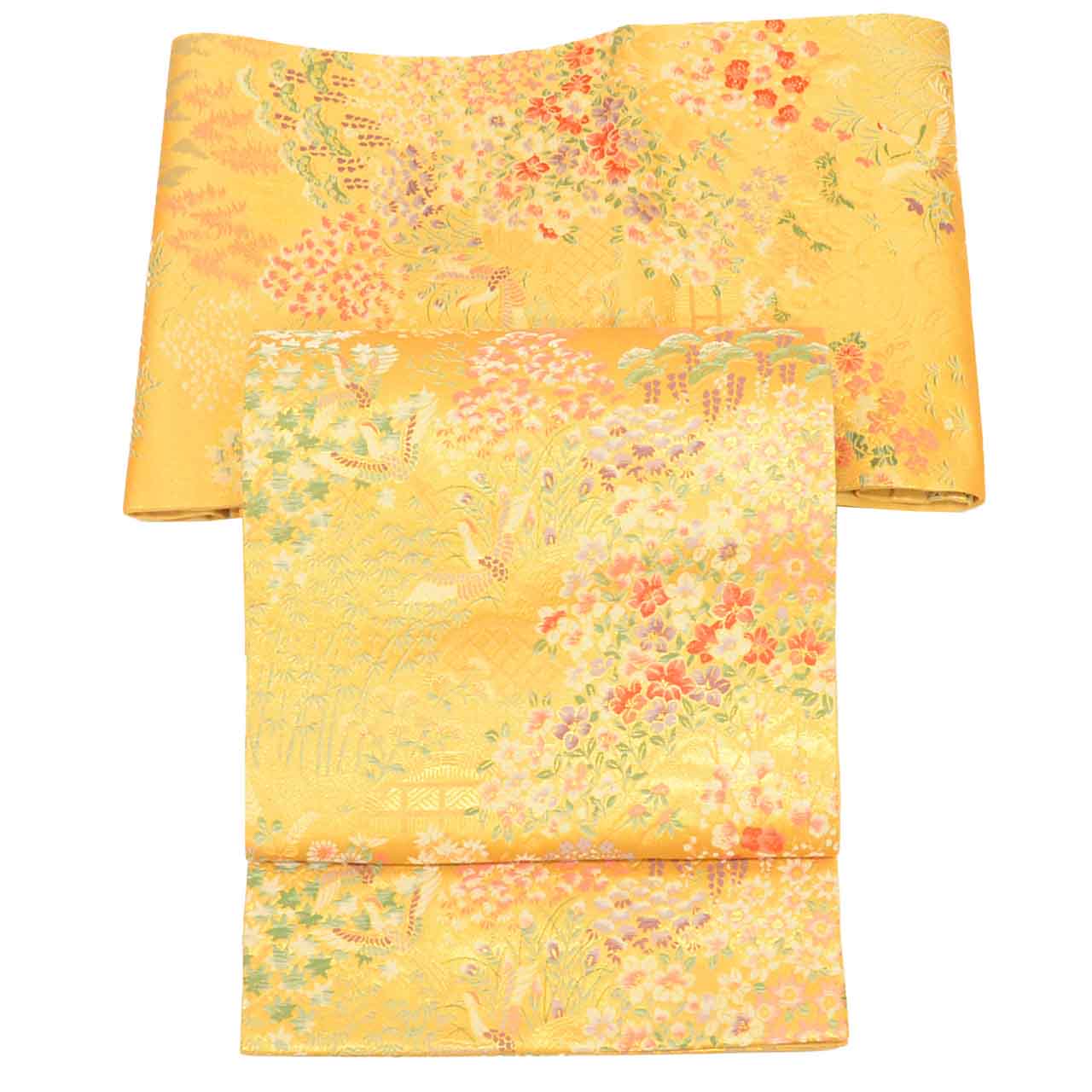 Vintage Japanese Obi | Fukuro Obi | Gold Silk | Botanical Stream | Honkin Haku Double Gold Foil | Formal | Sustainable | uu2752b