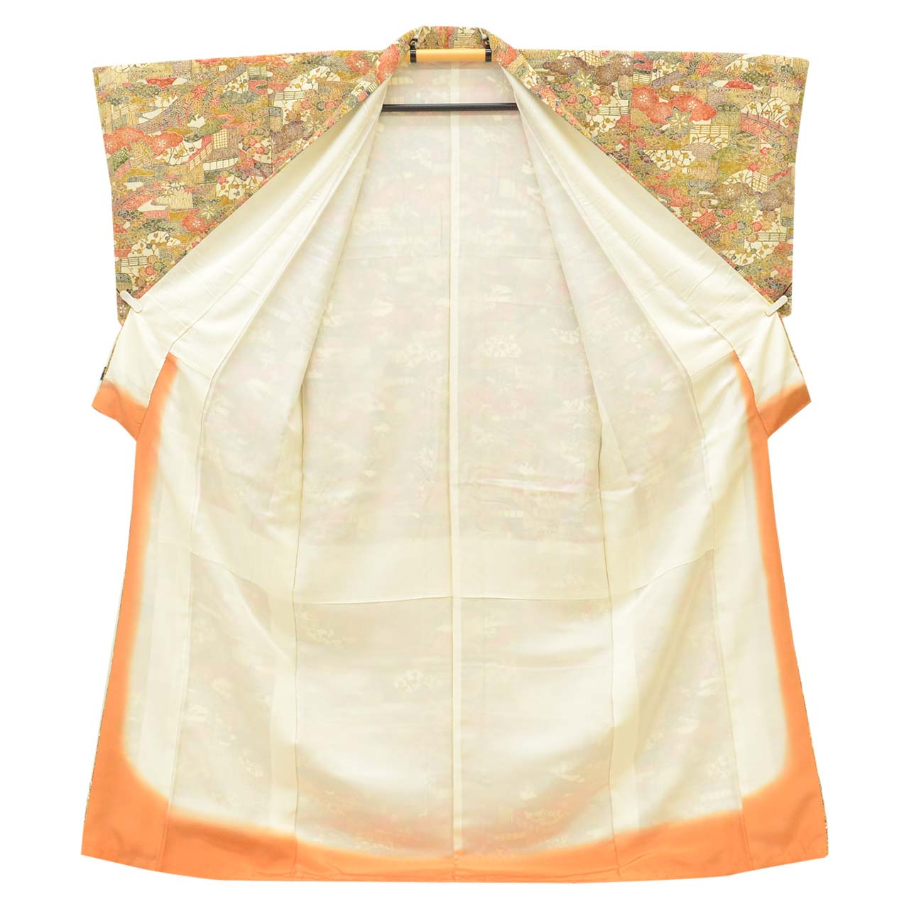 [Used] Recycled Kimono, Komon Kimono, Pure Silk, Size L (Slightly Plus Size L), Good Condition, Length 161.0cm (63.4in), Sleeve Length 66.0cm (26.0in), Lined, Ready-made, Unused, Brown, Landscape Pattern, Silk, Reuse uu2755b 