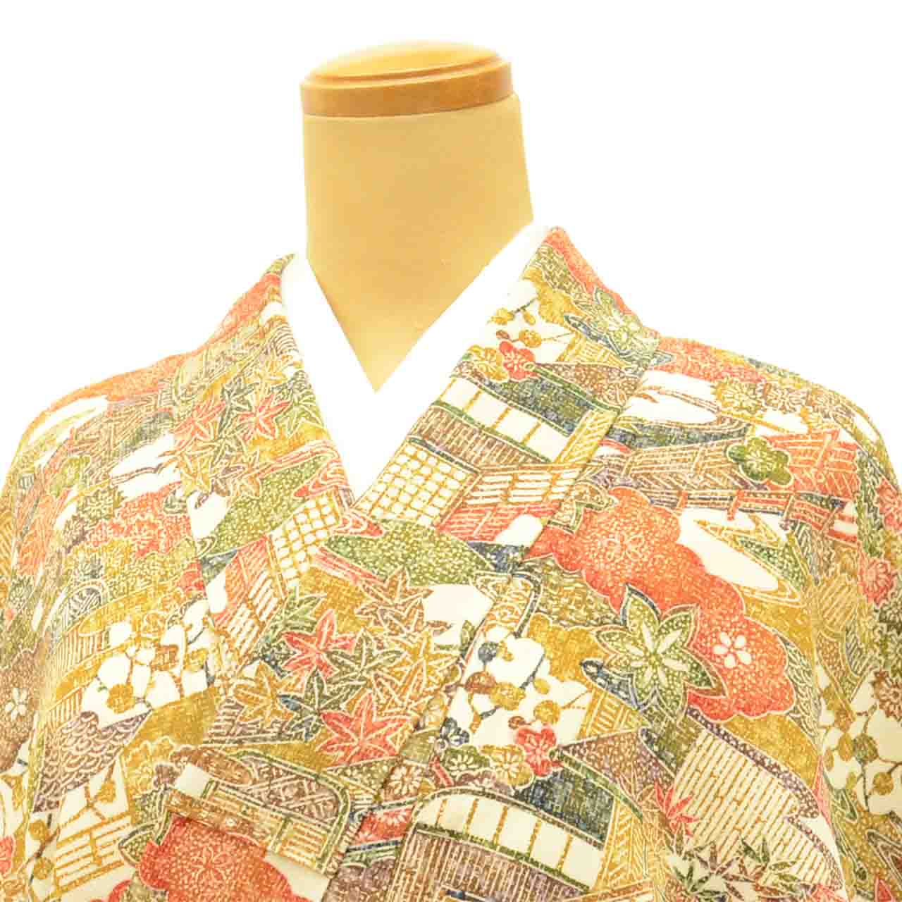 [Used] Recycled Kimono, Komon Kimono, Pure Silk, Size L (Slightly Plus Size L), Good Condition, Length 161.0cm (63.4in), Sleeve Length 66.0cm (26.0in), Lined, Ready-made, Unused, Brown, Landscape Pattern, Silk, Reuse uu2755b 