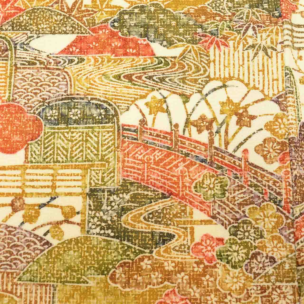 [Used] Recycled Kimono, Komon Kimono, Pure Silk, Size L (Slightly Plus Size L), Good Condition, Length 161.0cm (63.4in), Sleeve Length 66.0cm (26.0in), Lined, Ready-made, Unused, Brown, Landscape Pattern, Silk, Reuse uu2755b 