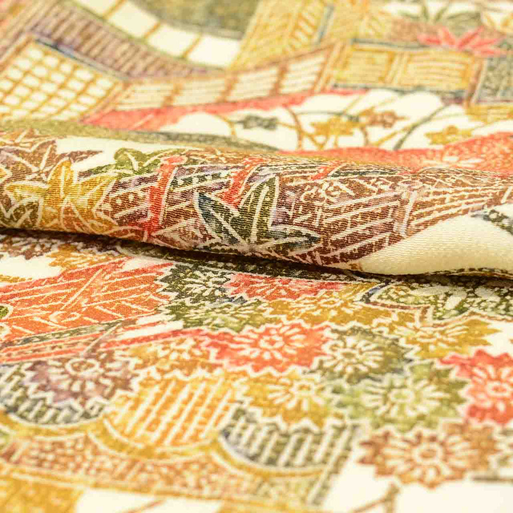 [Used] Recycled Kimono, Komon Kimono, Pure Silk, Size L (Slightly Plus Size L), Good Condition, Length 161.0cm (63.4in), Sleeve Length 66.0cm (26.0in), Lined, Ready-made, Unused, Brown, Landscape Pattern, Silk, Reuse uu2755b 