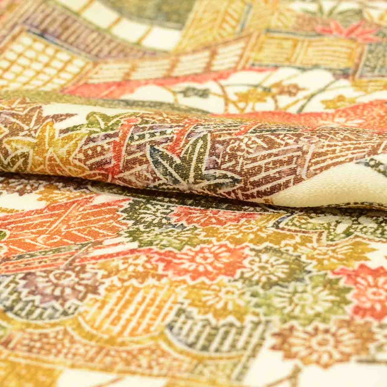 [Used] Recycled Kimono, Komon Kimono, Pure Silk, Size L (Slightly Plus Size L), Good Condition, Length 161.0cm (63.4in), Sleeve Length 66.0cm (26.0in), Lined, Ready-made, Unused, Brown, Landscape Pattern, Silk, Reuse uu2755b 