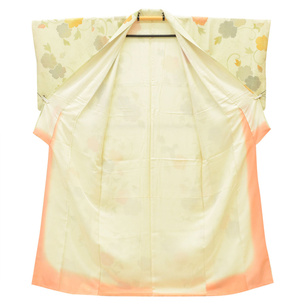[Used] Recycled Kimono, Komon style, Pure Silk, Size M, Good Condition, Length 159.0cm (62.6in), Sleeve Length 64.5cm (25.4in), Lined, Ready-made, Green, Floral Arabesque, Silk, Reused uu2756b 
