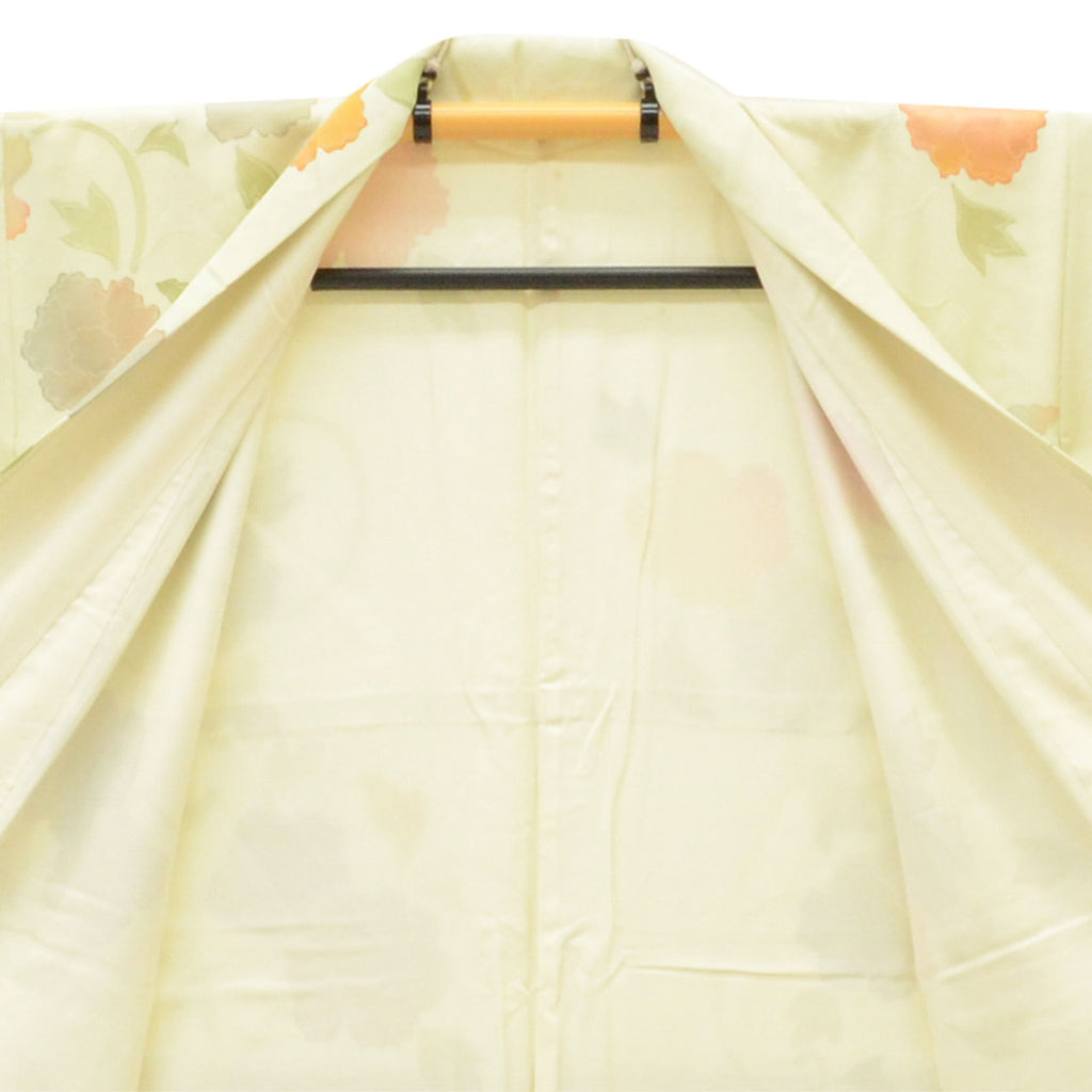 [Used] Recycled Kimono, Komon style, Pure Silk, Size M, Good Condition, Length 159.0cm (62.6in), Sleeve Length 64.5cm (25.4in), Lined, Ready-made, Green, Floral Arabesque, Silk, Reused uu2756b 
