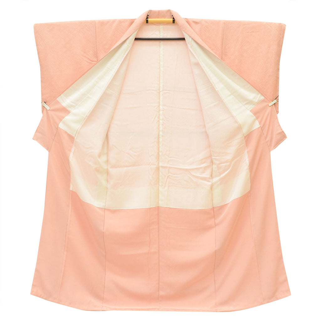 [Used] Recycled Kimono, Plain Color, Silk, Size M (Slightly Plus Size L), Excellent Condition, Length 159.3cm (62.7in), Sleeve Length 66.2cm (26.1in), Lined, Ready-made, Unused, Single Family Crest, Pink, Shippo Flower Pattern, Reuse uu2759b 