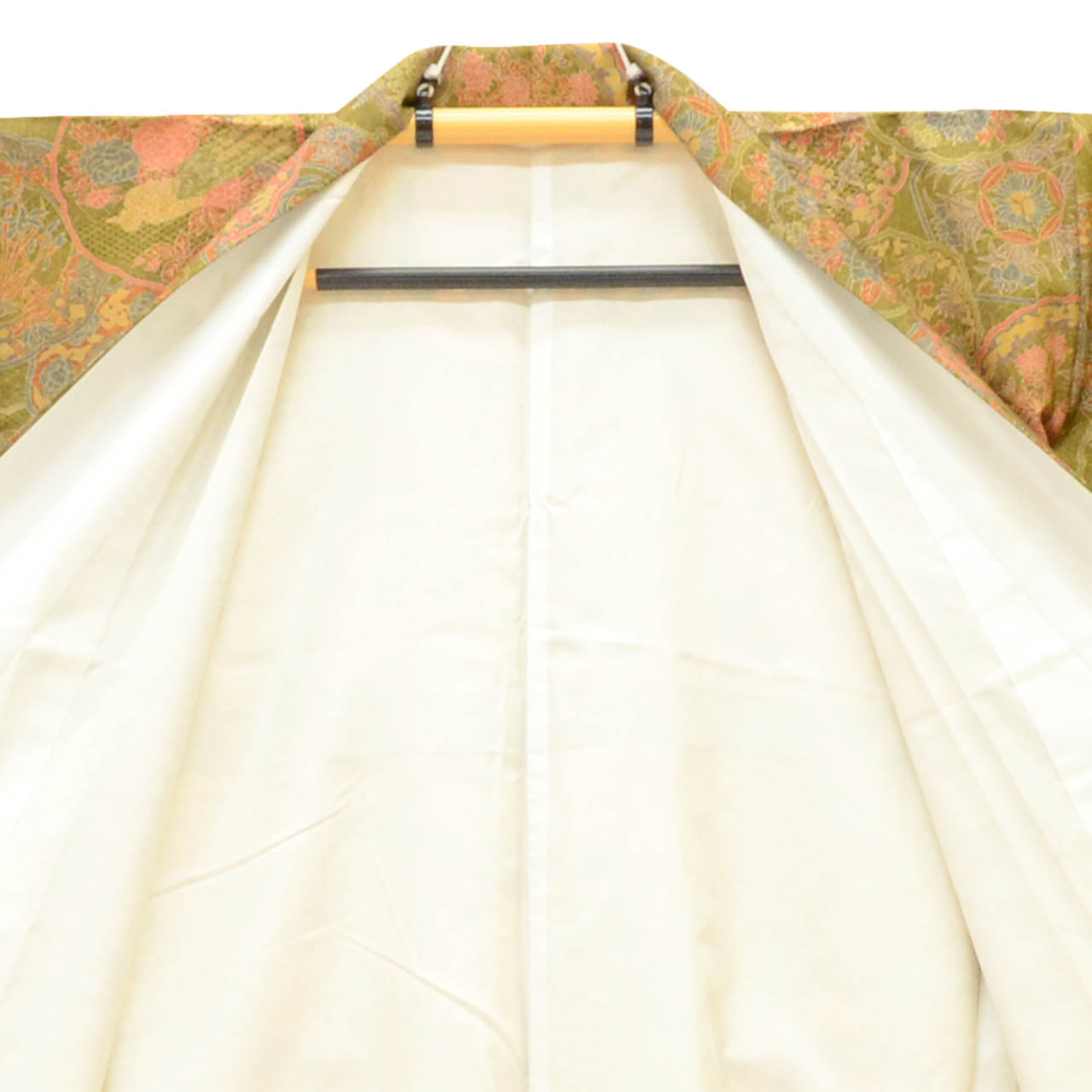 Vintage Japanese Kimono | Oshima Tsumugi | Green Silk | Snow Wheel Floral | After-dyed | Size S-L | Sustainable | uu2760b