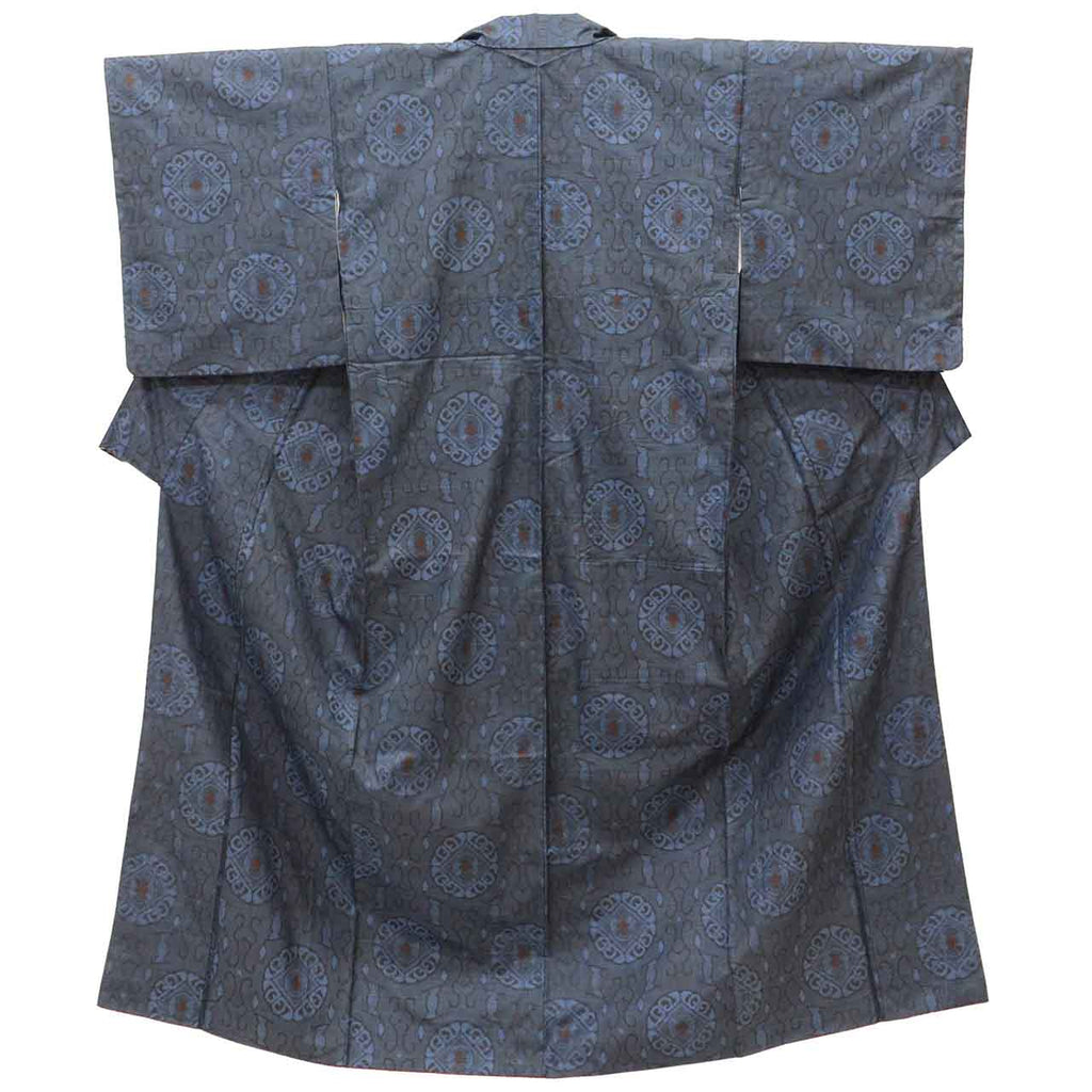 Vintage Japanese Kimono | Oshima Tsumugi | Navy Silk | Floral Pattern | Antique | Size S | Sustainable | uu2762b