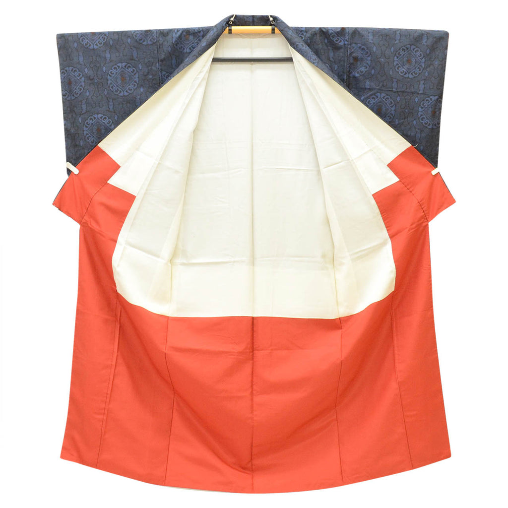 Vintage Japanese Kimono | Oshima Tsumugi | Navy Silk | Floral Pattern | Antique | Size S | Sustainable | uu2762b