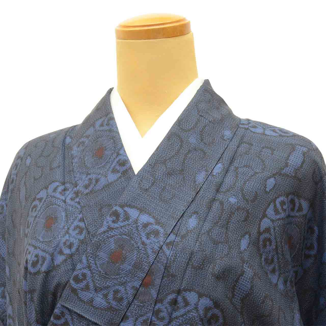 Vintage Japanese Kimono | Oshima Tsumugi | Navy Silk | Floral Pattern | Antique | Size S | Sustainable | uu2762b
