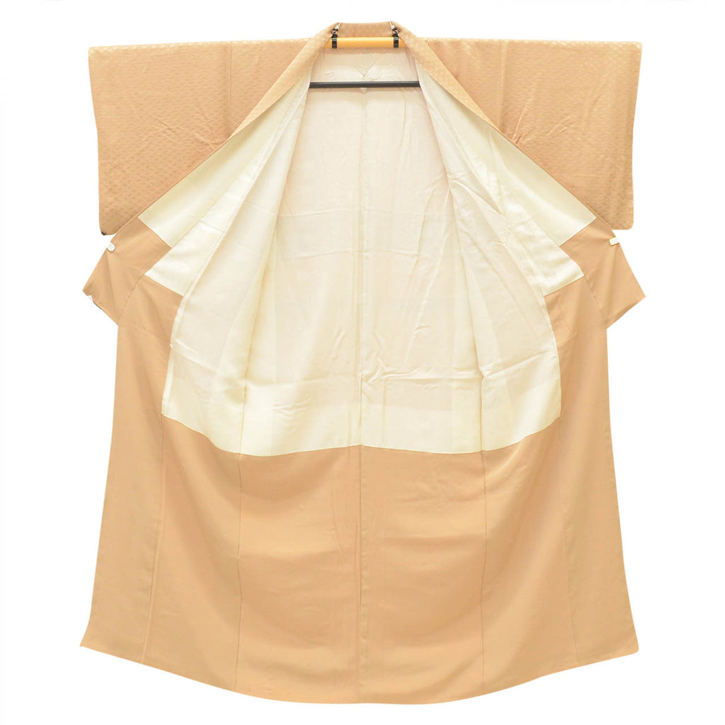 [Used] Recycled Kimono, Solid Color, Pure Silk, Size S, Excellent Condition, Length 152.0cm (59.8in), Sleeve Length 62.0cm (24.4in), Lined, Ready-made, Brown Diamond Pattern, Silk, Reused uu2766b 