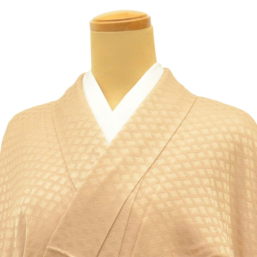 [Used] Recycled Kimono, Solid Color, Pure Silk, Size S, Excellent Condition, Length 152.0cm (59.8in), Sleeve Length 62.0cm (24.4in), Lined, Ready-made, Brown Diamond Pattern, Silk, Reused uu2766b 