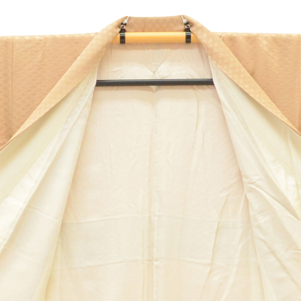 [Used] Recycled Kimono, Solid Color, Pure Silk, Size S, Excellent Condition, Length 152.0cm (59.8in), Sleeve Length 62.0cm (24.4in), Lined, Ready-made, Brown Diamond Pattern, Silk, Reused uu2766b 