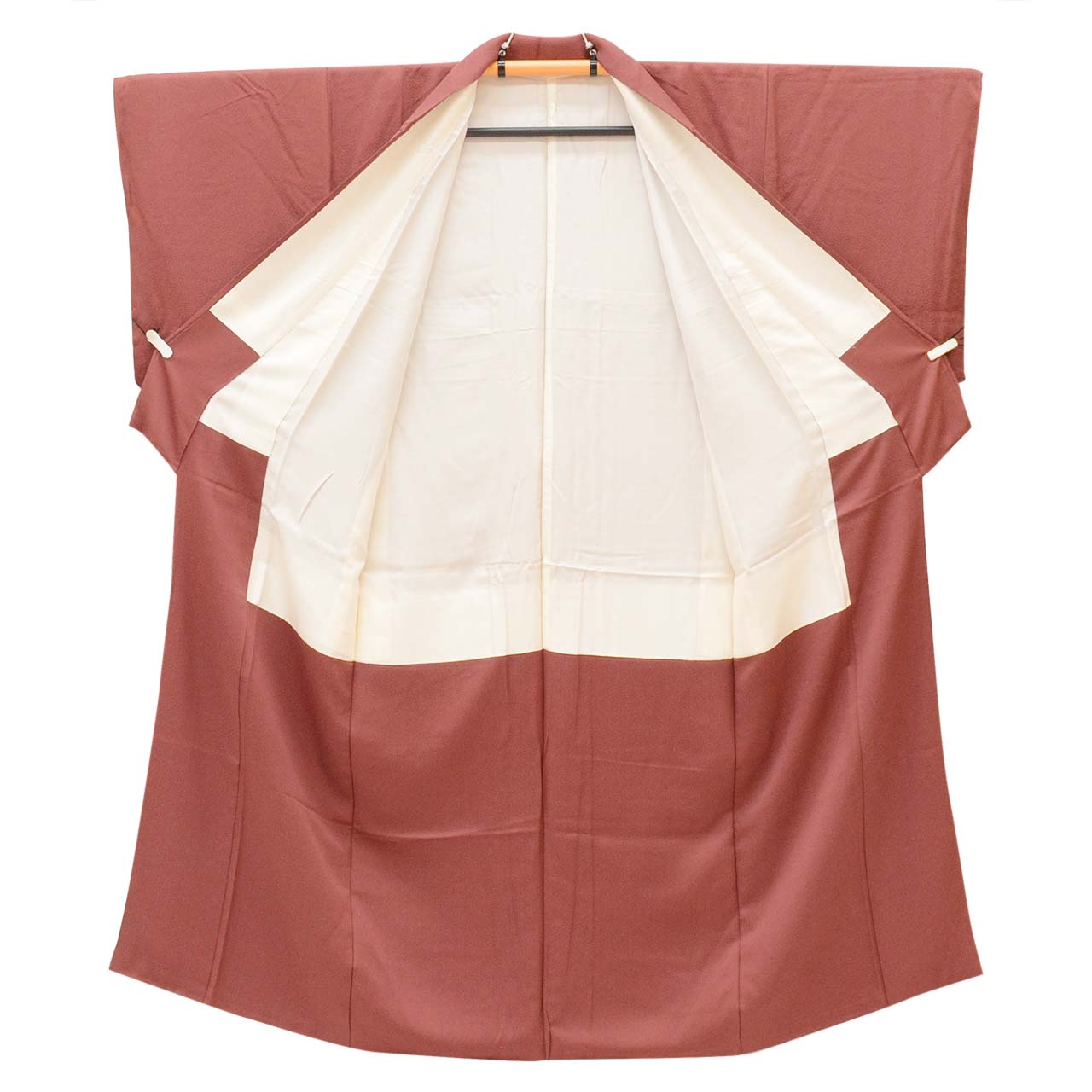 [Used] Recycled Kimono, Solid Color, Pure Silk, Size S (Slightly Plus Size L), Excellent Condition, Length 153.7cm (60.5in), Kyoto Plant Dye, Sleeve Length 65.0cm (25.6in), Lined, Ready-made, Brown, Ice Crack Pattern, Silk, Reuse uu2767b 