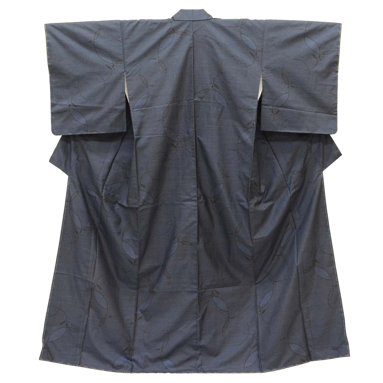 Vintage Japanese Kimono | Oshima Tsumugi | Navy Silk | Leaf Pattern | 7-Maruki | Unused | Size M | Sustainable | uu2769b