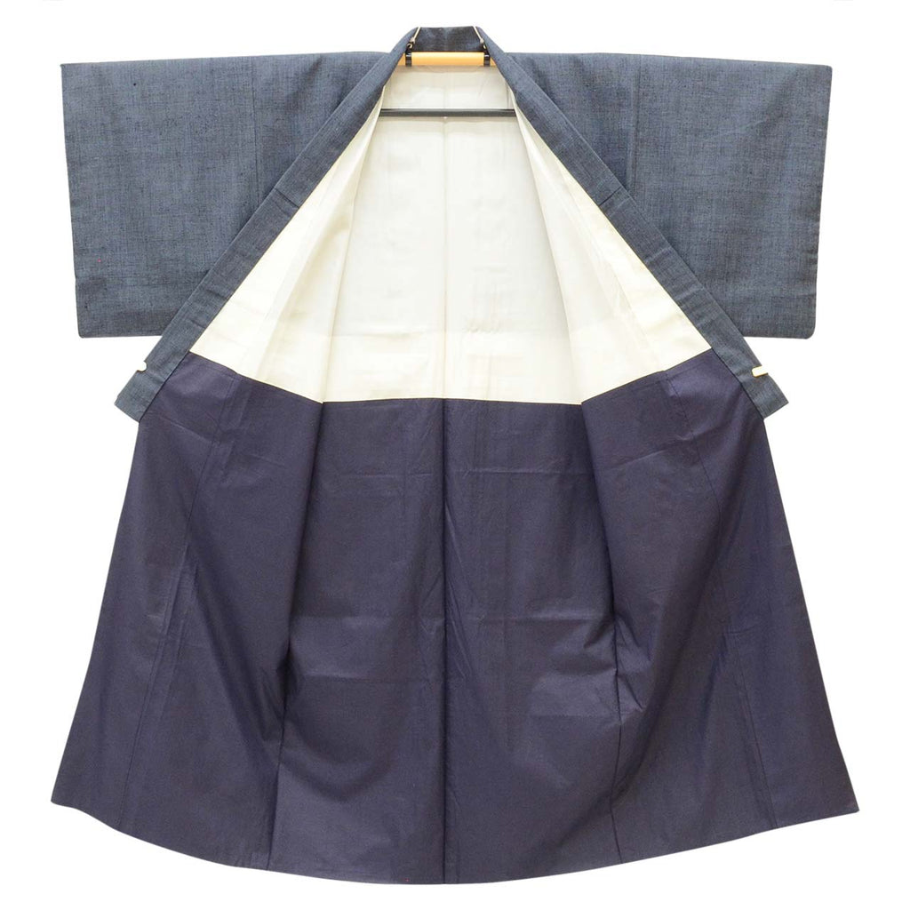 Vintage Japanese Kimono | Men's Tsumugi | Dark Gray Silk | Kasuri Pattern | Size L | Sustainable | uu2770b