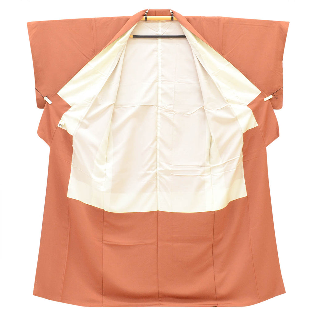 [Used] Recycled Kimono, Solid Color, Pure Silk, Size M (Slightly Plus Size L), Good Condition, Length 160.0cm (63.0in), Umebi Guard Processed, Sleeve Length 68.0cm (26.8in), Lined, Ready-made, Brown, Silk, Reuse uu2773b 