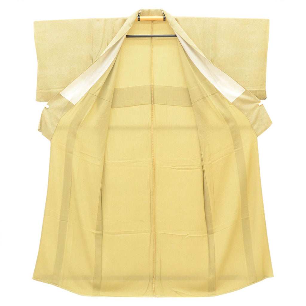 [Used] Recycled Kimono, Solid Color, Pure Silk, Size S (Slightly Plus Size L), Good Condition, Length 154.5cm (60.8in), Sleeve Length 64.0cm (25.2in), Unlined, Ready-made, Crepe Silk, Green, SILK, Reuse uu2775b 