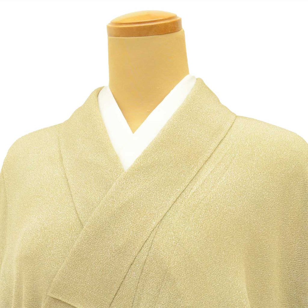 [Used] Recycled Kimono, Solid Color, Pure Silk, Size S (Slightly Plus Size L), Good Condition, Length 154.5cm (60.8in), Sleeve Length 64.0cm (25.2in), Unlined, Ready-made, Crepe Silk, Green, SILK, Reuse uu2775b 