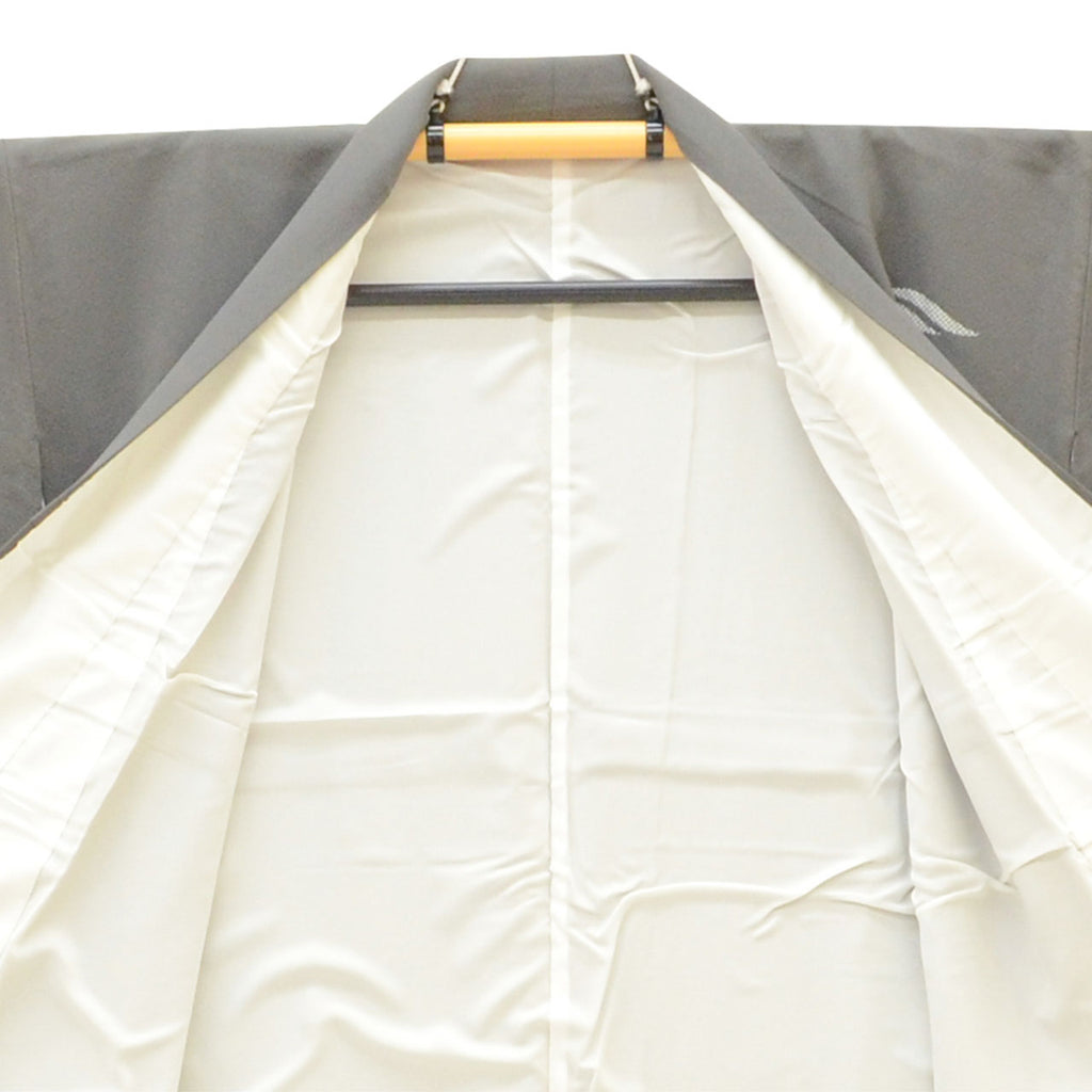 Vintage Japanese Kimono | Tsukesage | Gray Silk | Plover Wave | Gold Thread | Umemi Guard | Size L | Sustainable | uu2776b