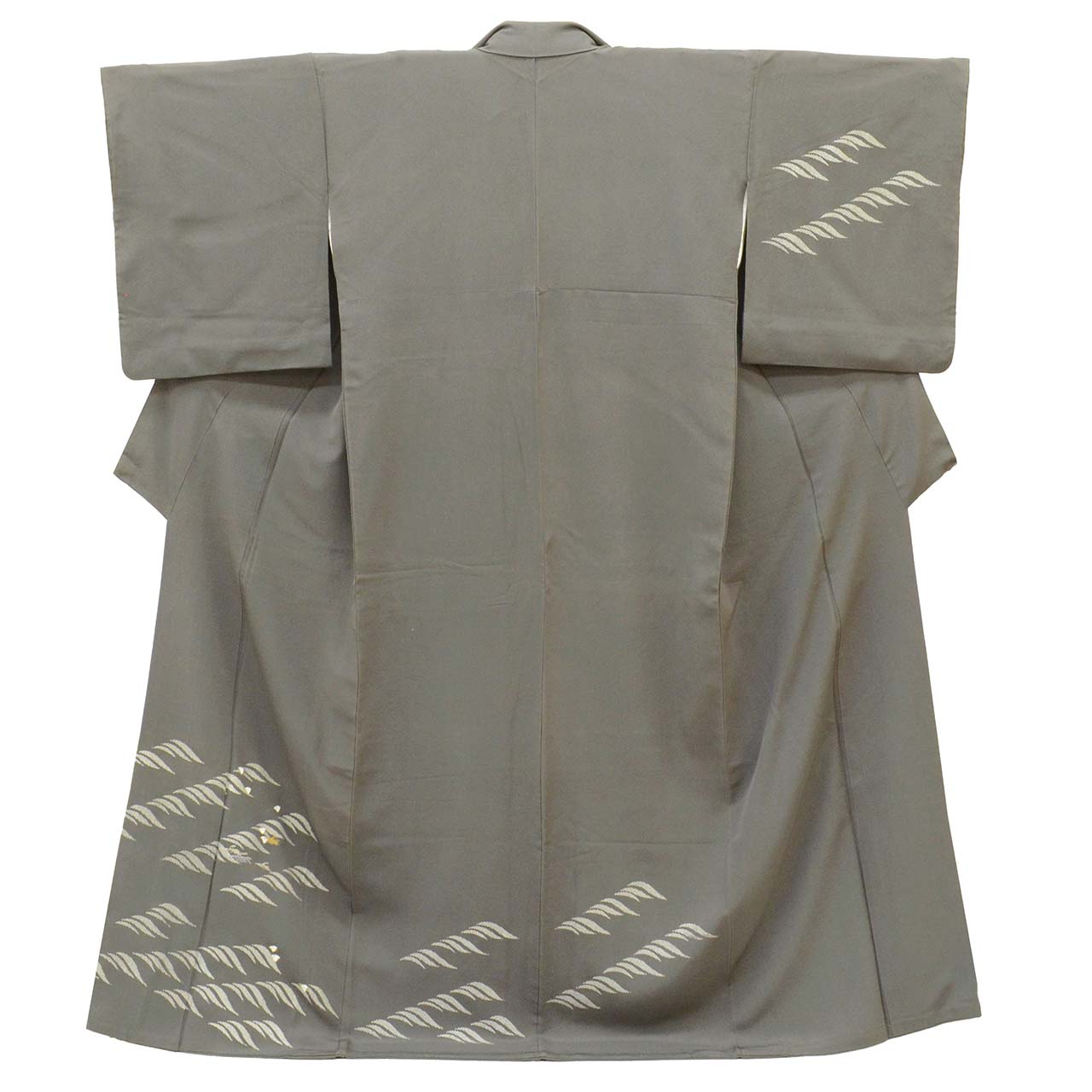 Vintage Japanese Kimono | Tsukesage | Gray Silk | Plover Wave | Gold Thread | Umemi Guard | Size L | Sustainable | uu2776b