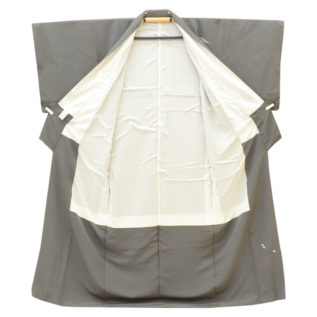 Vintage Japanese Kimono | Tsukesage | Gray Silk | Plover Wave | Gold Thread | Umemi Guard | Size L | Sustainable | uu2776b