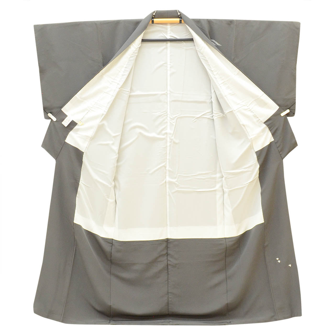 Vintage Japanese Kimono | Tsukesage | Gray Silk | Plover Wave | Gold Thread | Umemi Guard | Size L | Sustainable | uu2776b