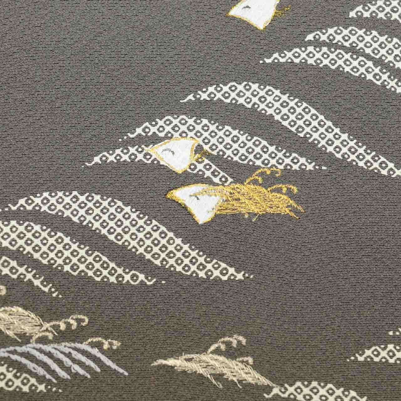 Vintage Japanese Kimono | Tsukesage | Gray Silk | Plover Wave | Gold Thread | Umemi Guard | Size L | Sustainable | uu2776b