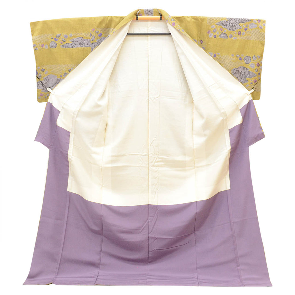 Vintage Japanese Kimono | Tsumugi | Green Silk Shibori | Heian Court Pattern | Tall Size LL | Sustainable | uu2777b