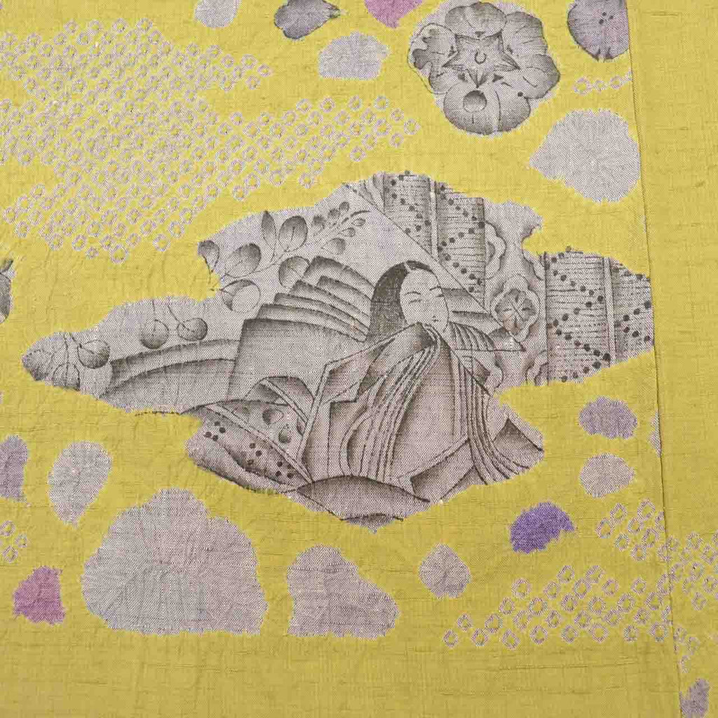 Vintage Japanese Kimono | Tsumugi | Green Silk Shibori | Heian Court Pattern | Tall Size LL | Sustainable | uu2777b