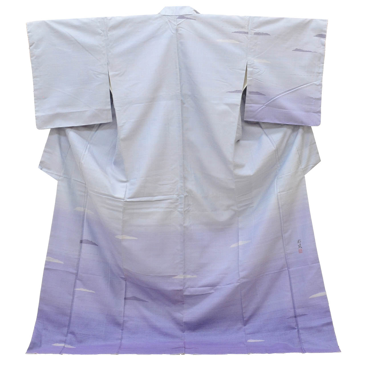 Vintage Japanese Kimono | Tsumugi | Blue Silk | Distant Mountain Houmongi-style | One Crest | Unused | Tall Size LL | Sustainable | uu2778b