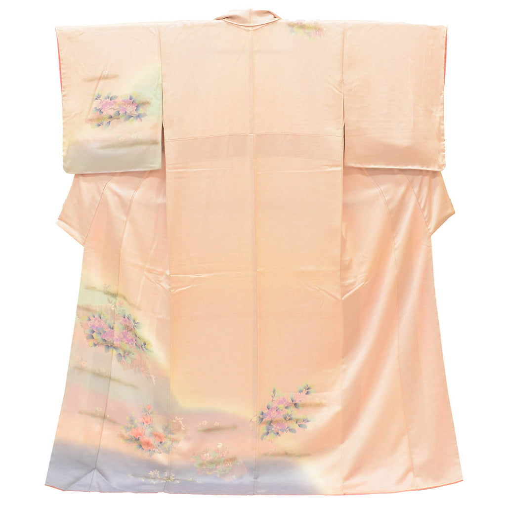 [Used] Recycled Kimono, Visiting Kimono, Pure Silk, Size L, Excellent Condition, Length 164.0cm (64.6in), Sleeve Length 64.2cm (25.3in), Lined, Ready-made, Pink with Floral and Silver Accents, Silk, Reused uu2779b 