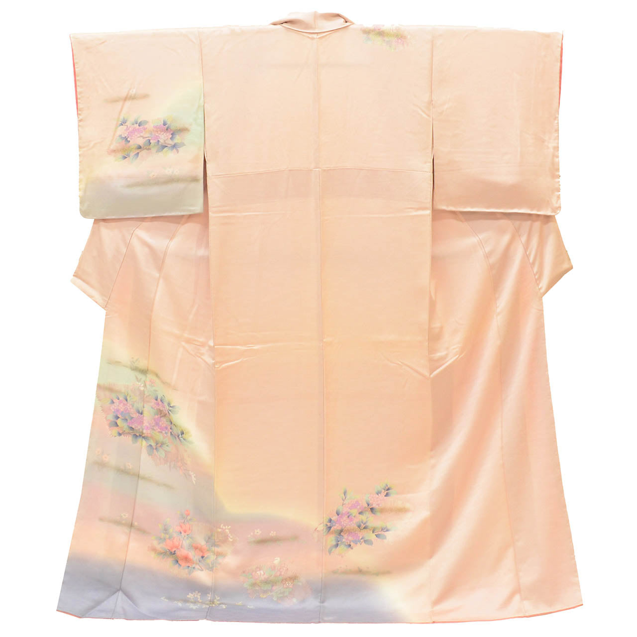 [Used] Recycled Kimono, Visiting Kimono, Pure Silk, Size L, Excellent Condition, Length 164.0cm (64.6in), Sleeve Length 64.2cm (25.3in), Lined, Ready-made, Pink with Floral and Silver Accents, Silk, Reused uu2779b 