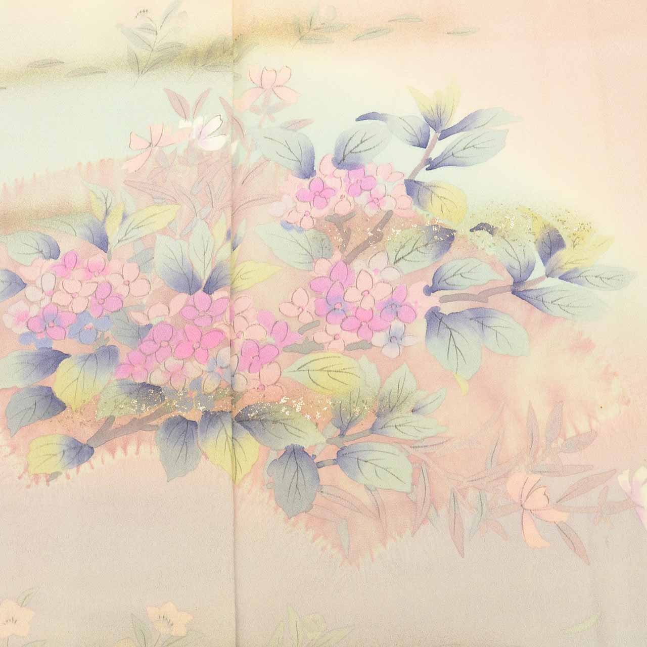 [Used] Recycled Kimono, Visiting Kimono, Pure Silk, Size L, Excellent Condition, Length 164.0cm (64.6in), Sleeve Length 64.2cm (25.3in), Lined, Ready-made, Pink with Floral and Silver Accents, Silk, Reused uu2779b 