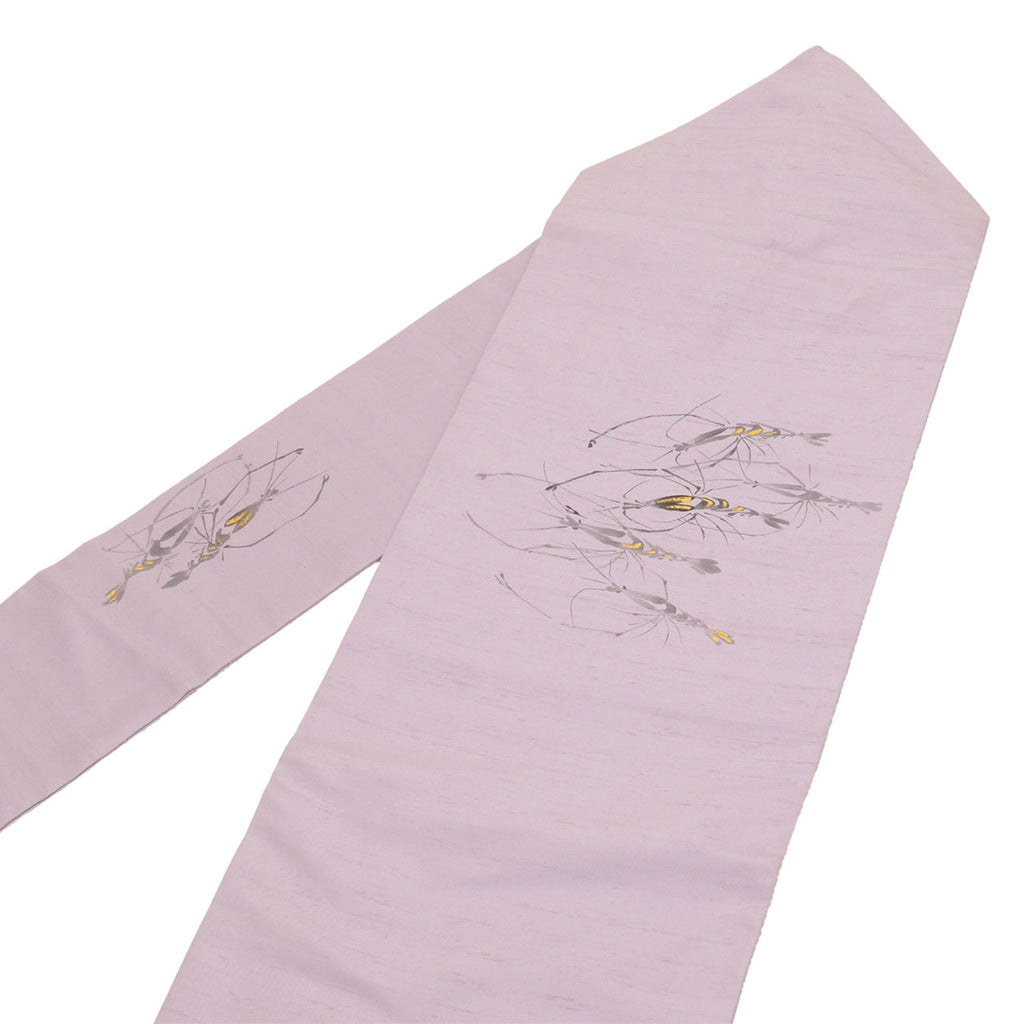 Vintage Japanese Obi | Nagoya Obi | Purple Silk Tsumugi | Lobster Pattern | Gold Foil | Semi-formal | Sustainable | uu2783b