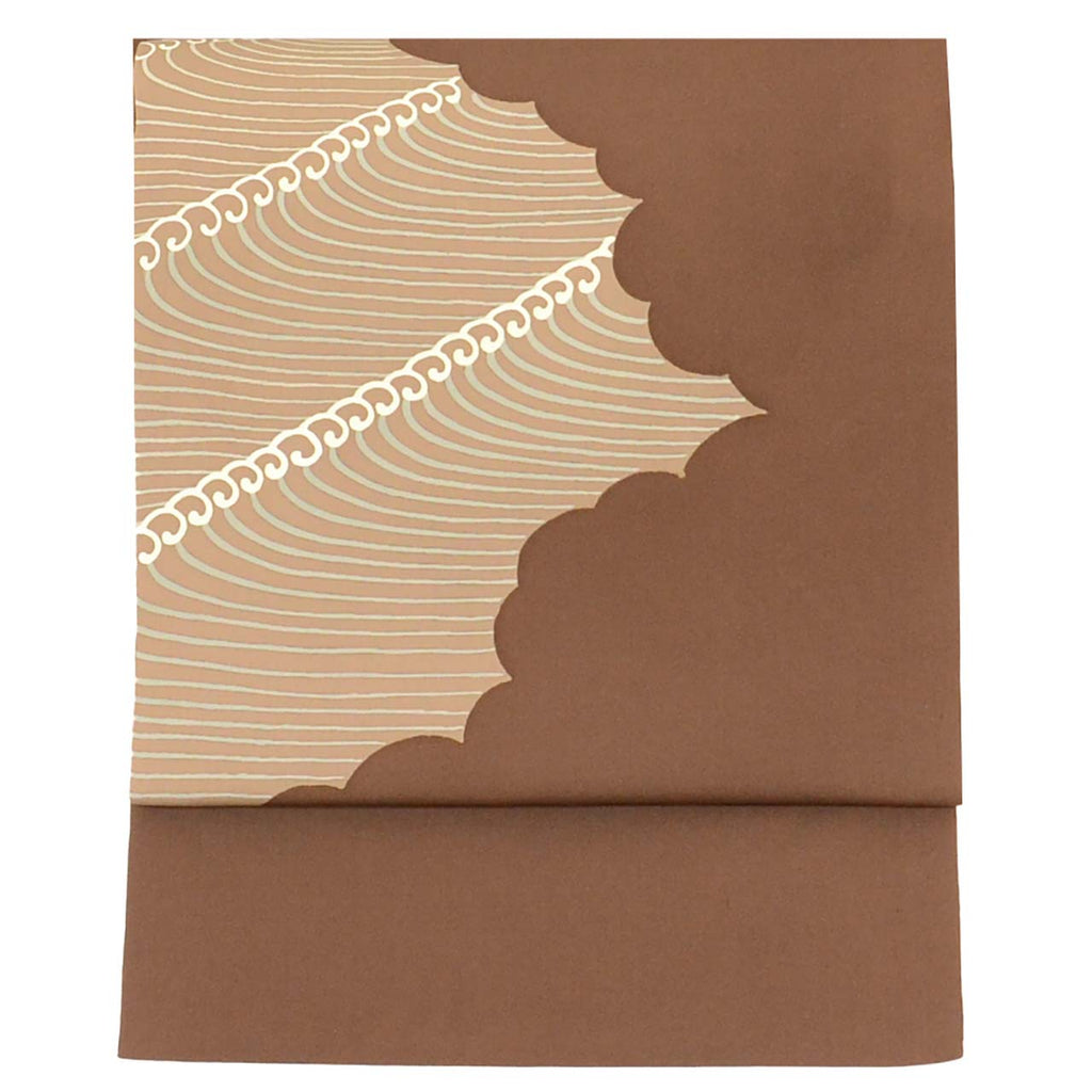 Vintage Japanese Obi | Nagoya Obi | Brown Silk | Wave Pattern | Mitsukoshi | Sustainable | uu2784b