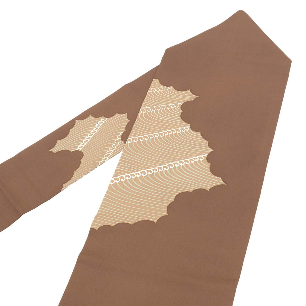 Vintage Japanese Obi | Nagoya Obi | Brown Silk | Wave Pattern | Mitsukoshi | Sustainable | uu2784b