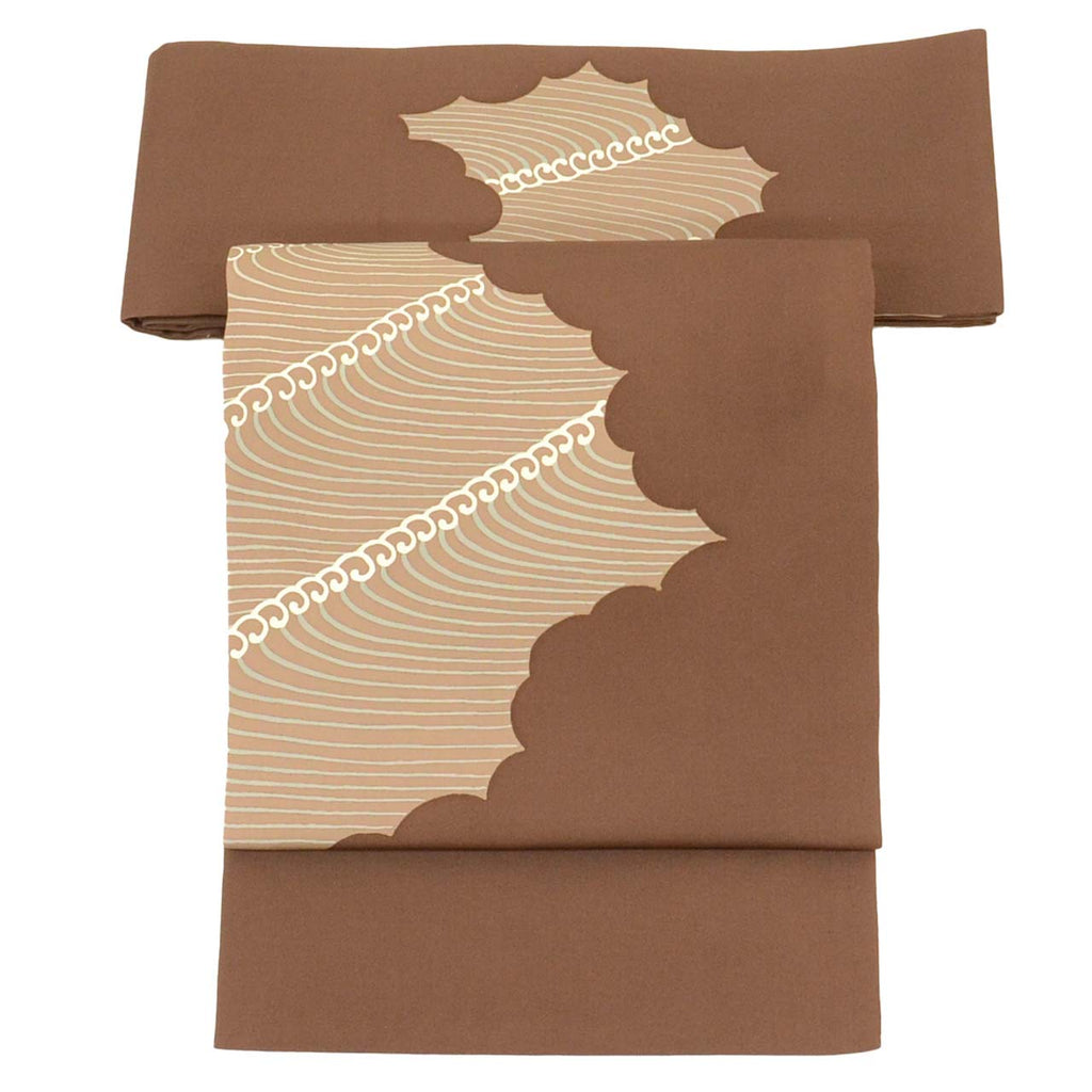Vintage Japanese Obi | Nagoya Obi | Brown Silk | Wave Pattern | Mitsukoshi | Sustainable | uu2784b