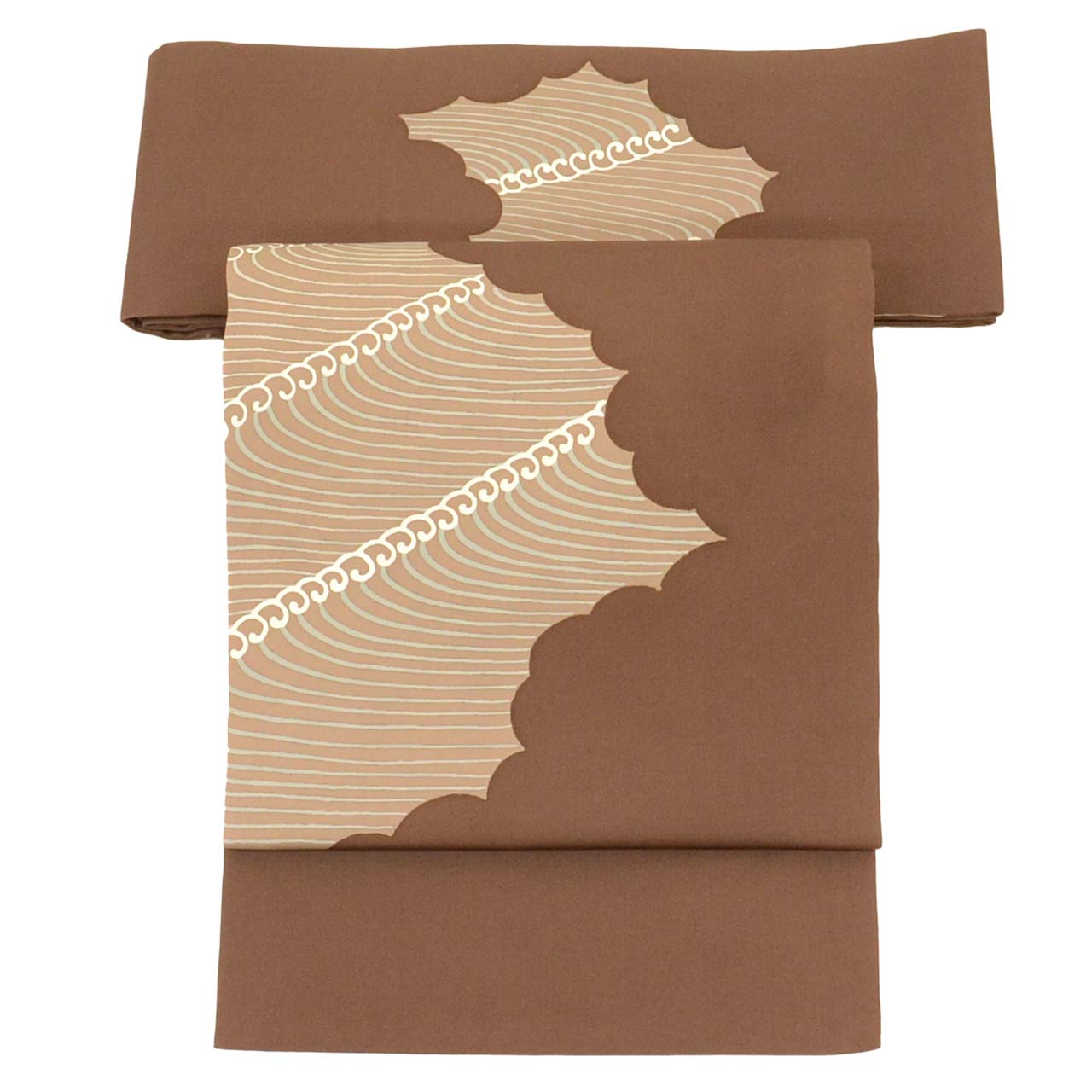 Vintage Japanese Obi | Nagoya Obi | Brown Silk | Wave Pattern | Mitsukoshi | Sustainable | uu2784b