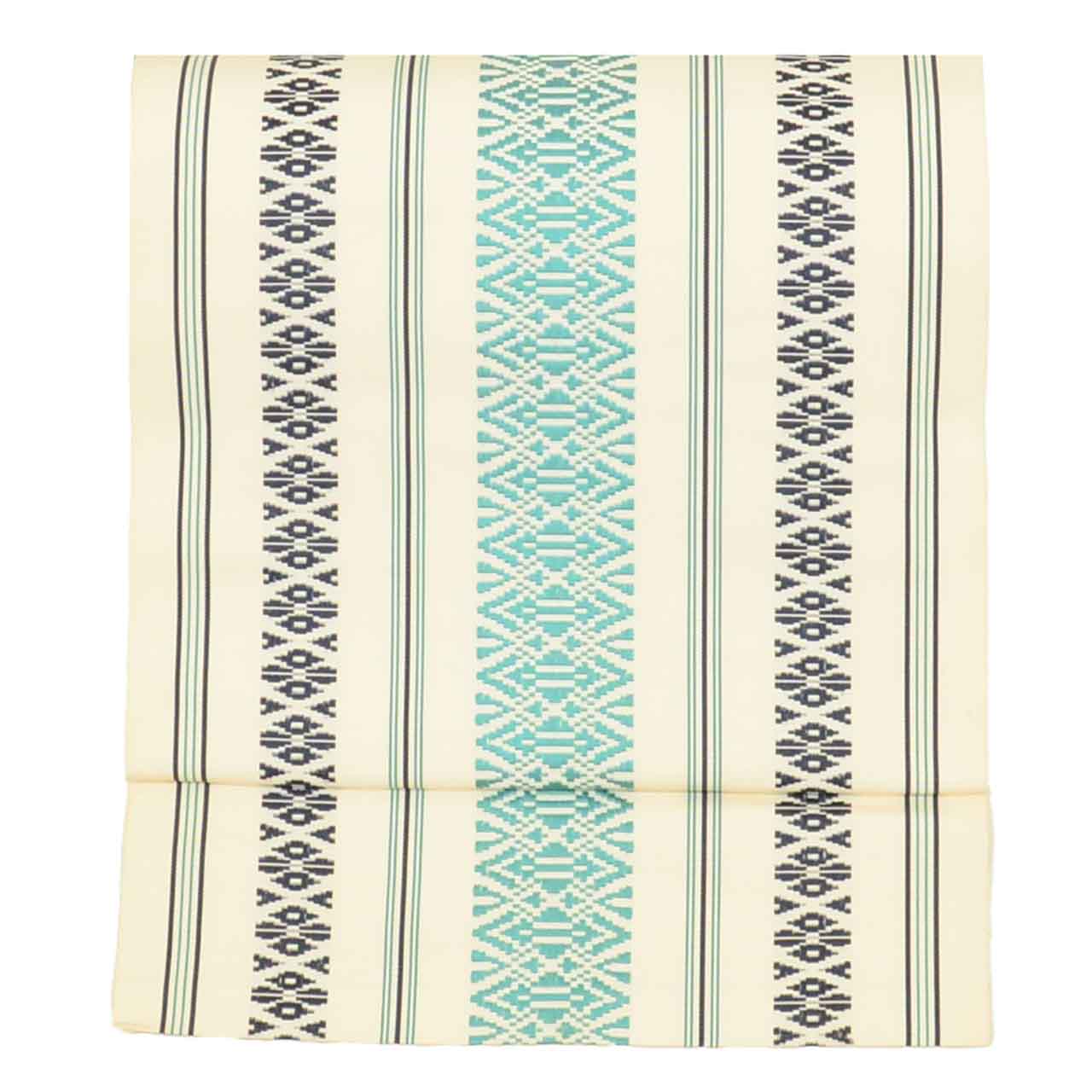 Vintage Japanese Obi | Nagoya Obi | White Blue Silk | Hakata献上 Pattern | Hakata-ori | Sustainable | uu2785b