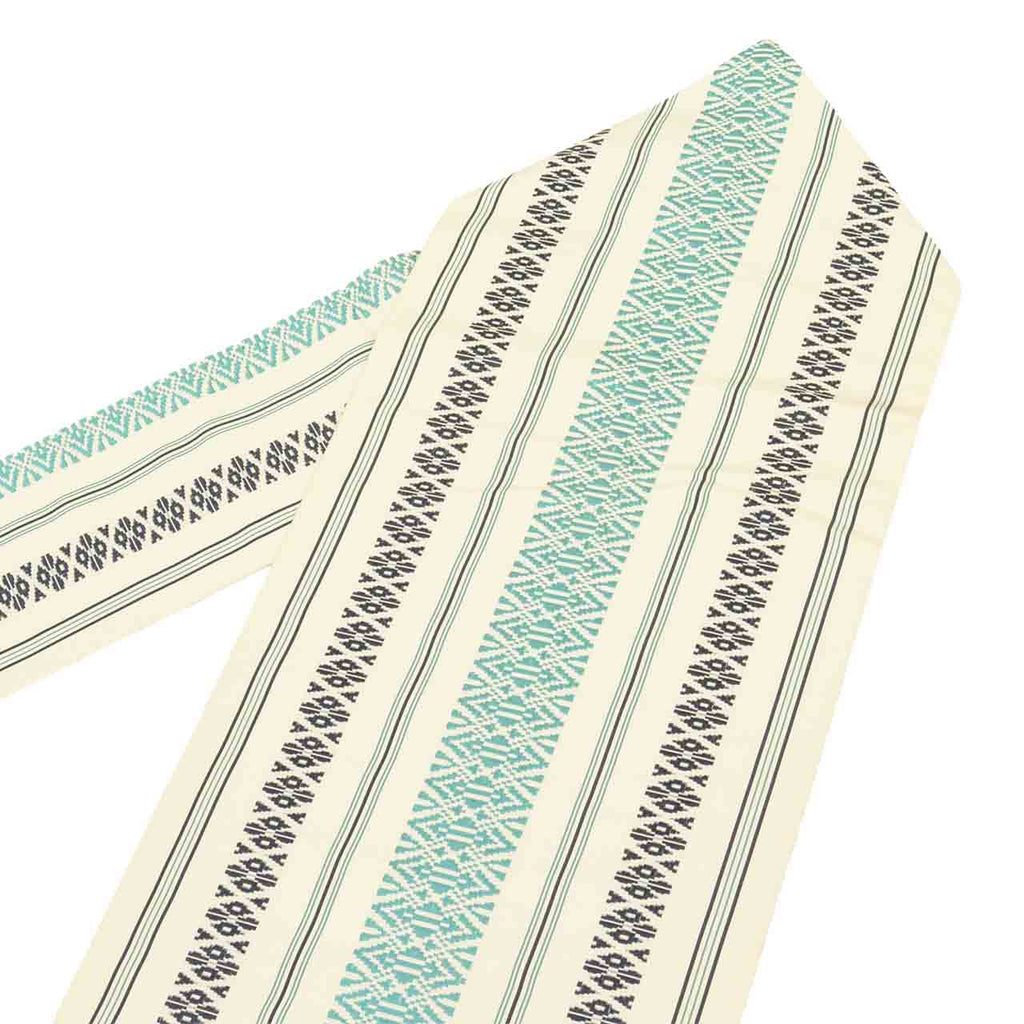 Vintage Japanese Obi | Nagoya Obi | White Blue Silk | Hakata献上 Pattern | Hakata-ori | Sustainable | uu2785b