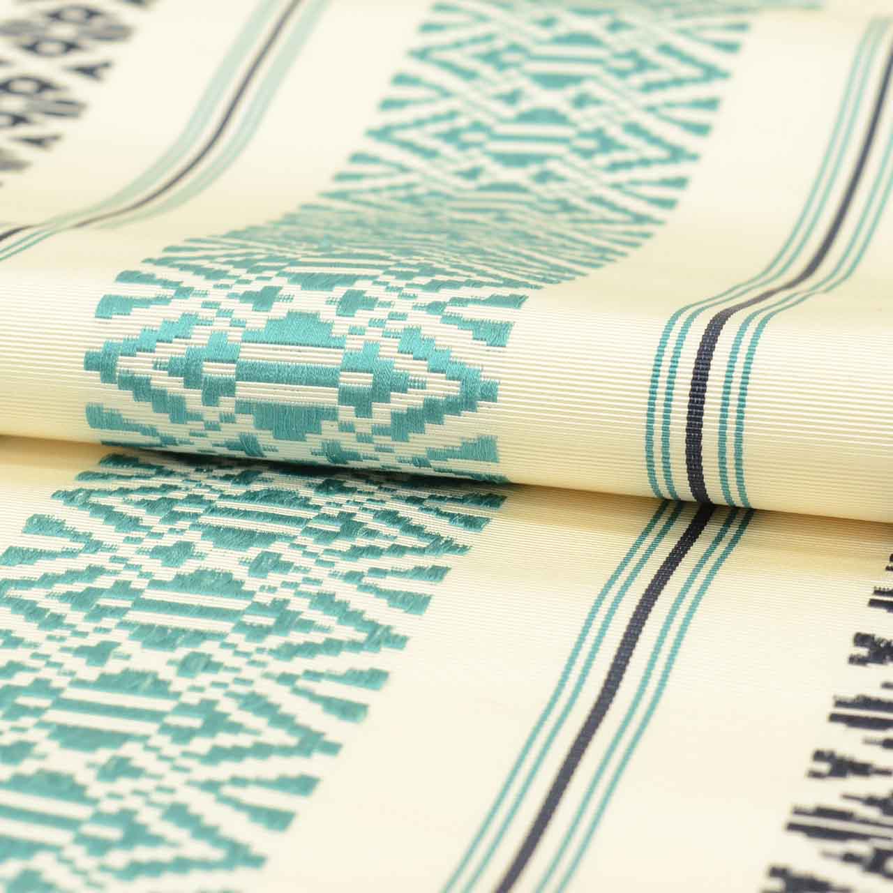 Vintage Japanese Obi | Nagoya Obi | White Blue Silk | Hakata献上 Pattern | Hakata-ori | Sustainable | uu2785b