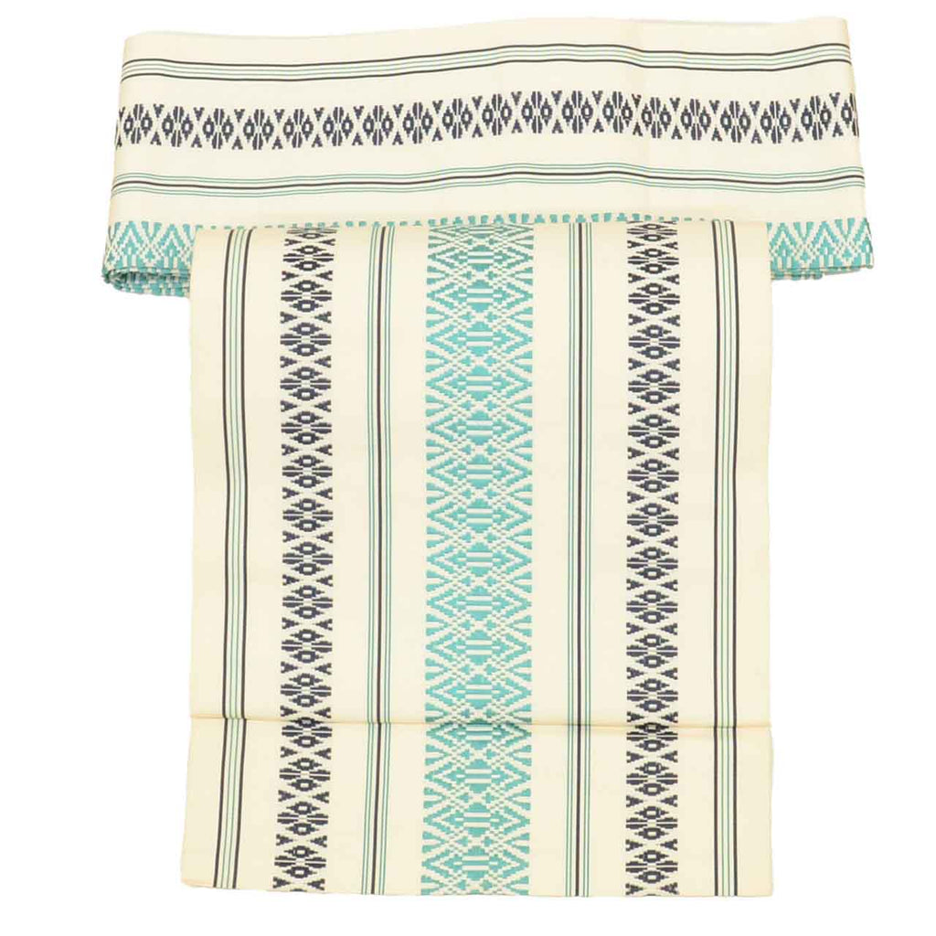 Vintage Japanese Obi | Nagoya Obi | White Blue Silk | Hakata献上 Pattern | Hakata-ori | Sustainable | uu2785b