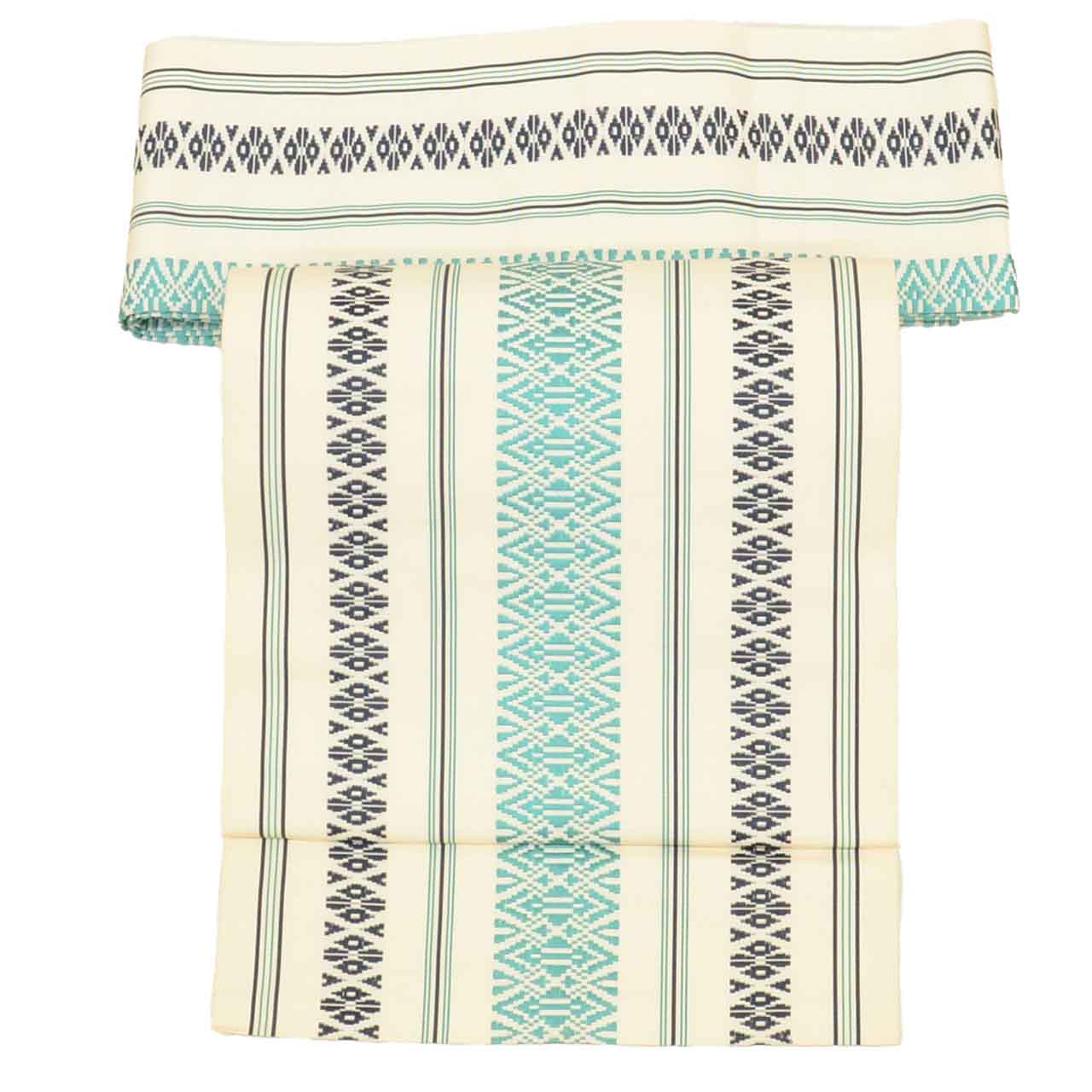 Vintage Japanese Obi | Nagoya Obi | White Blue Silk | Hakata献上 Pattern | Hakata-ori | Sustainable | uu2785b