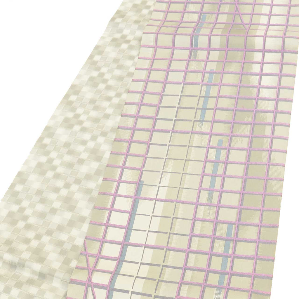 Vintage Japanese Obi | Sha-re Fukuro Obi | Gray Purple Nishijin Silk | Lattice | Obikosha | Semi-formal | Sustainable | uu2787b