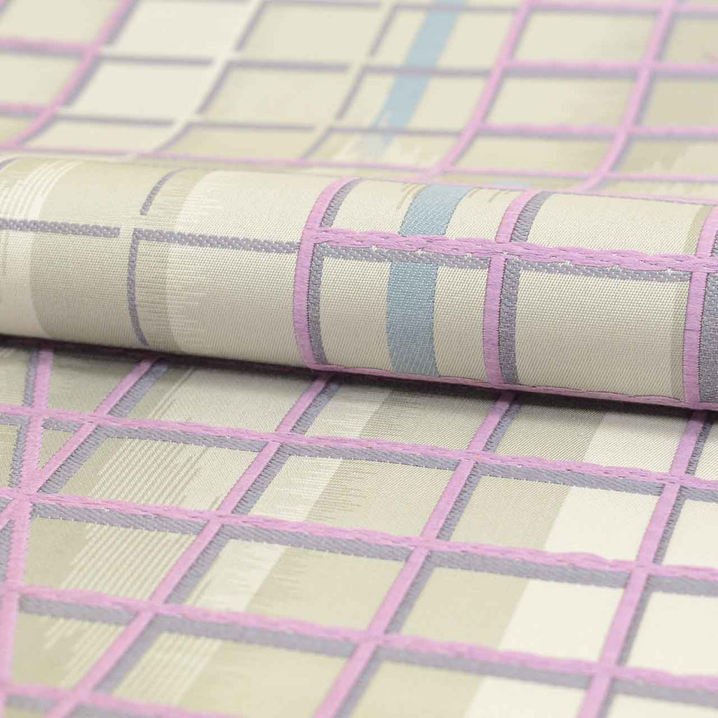 Vintage Japanese Obi | Sha-re Fukuro Obi | Gray Purple Nishijin Silk | Lattice | Obikosha | Semi-formal | Sustainable | uu2787b
