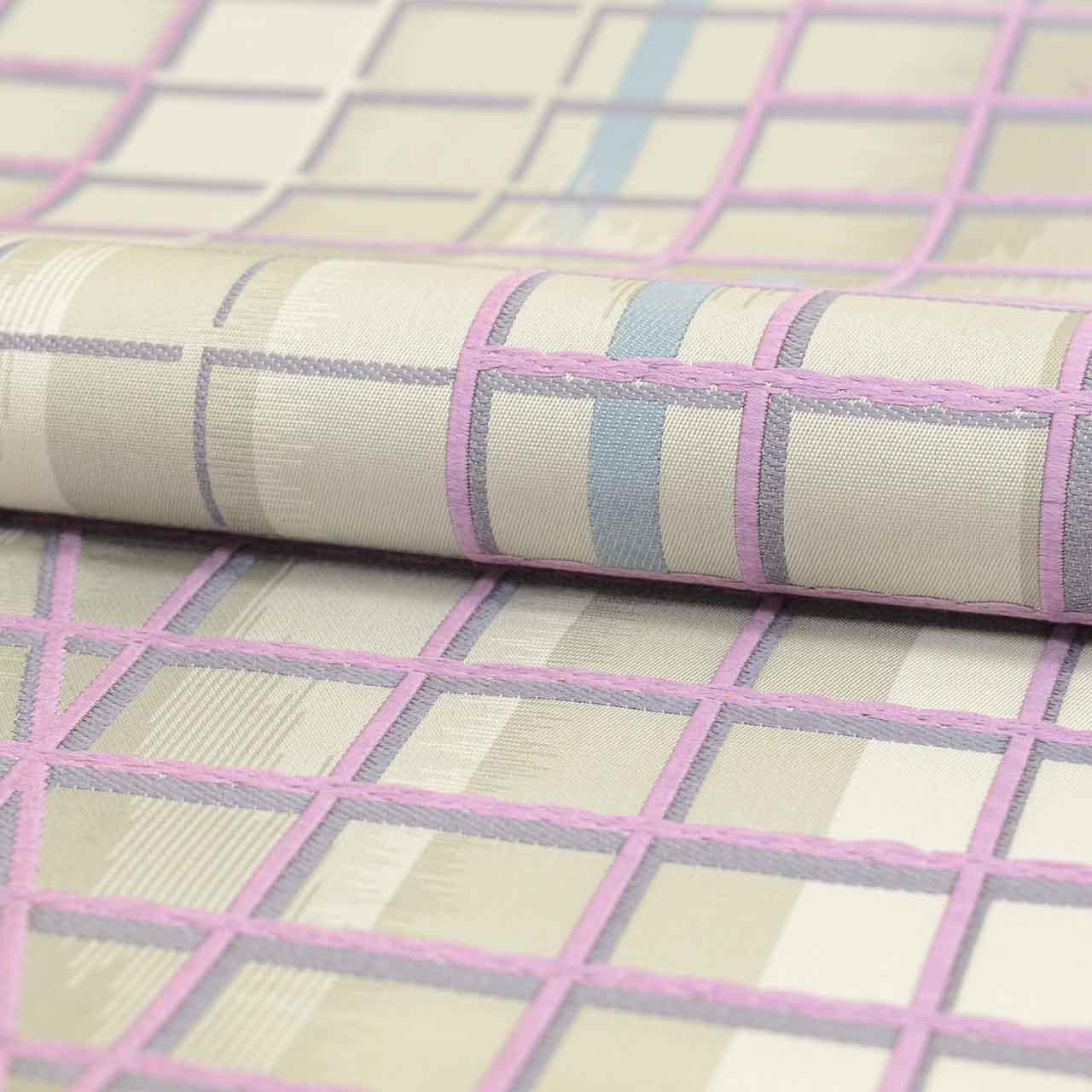 Vintage Japanese Obi | Sha-re Fukuro Obi | Gray Purple Nishijin Silk | Lattice | Obikosha | Semi-formal | Sustainable | uu2787b