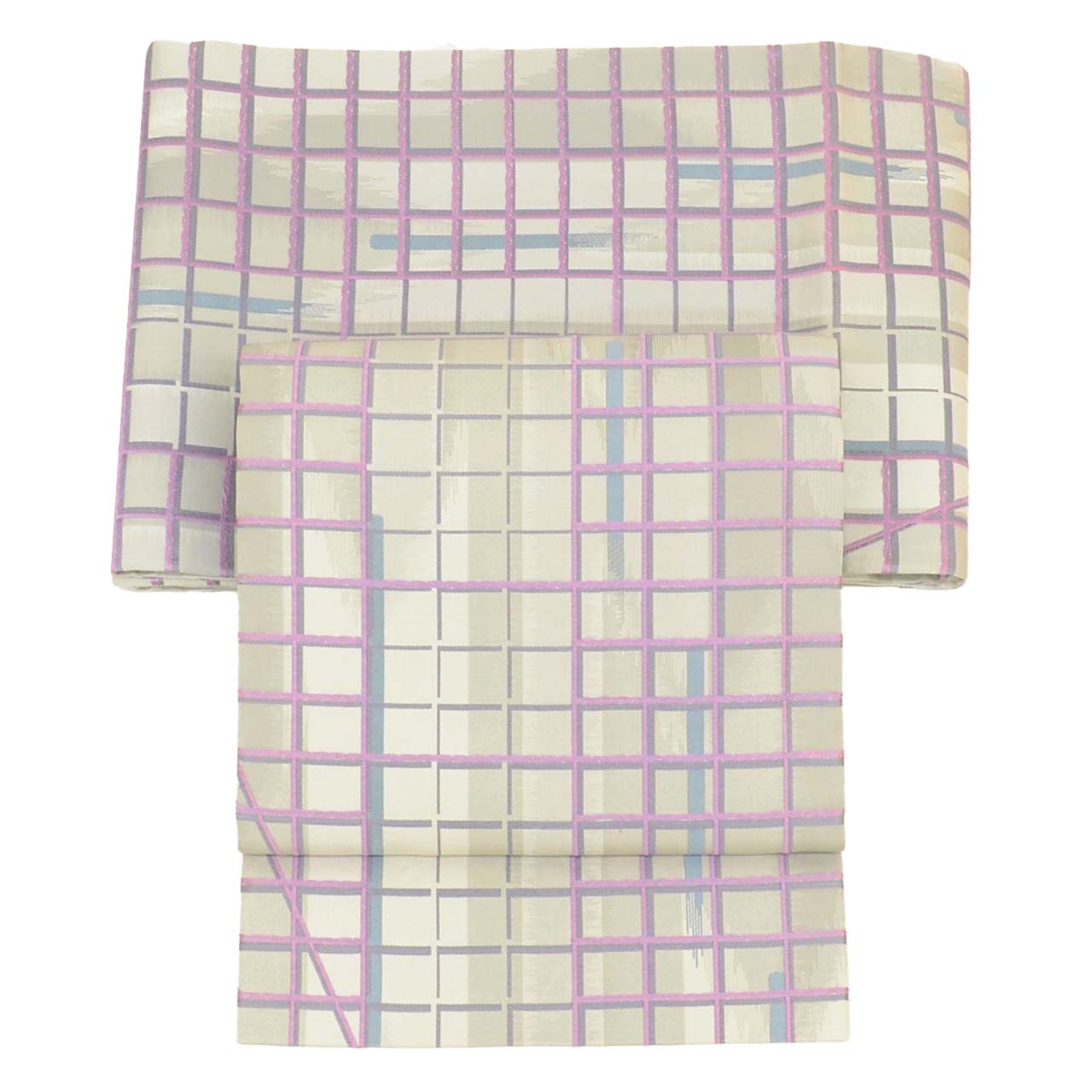 Vintage Japanese Obi | Sha-re Fukuro Obi | Gray Purple Nishijin Silk | Lattice | Obikosha | Semi-formal | Sustainable | uu2787b