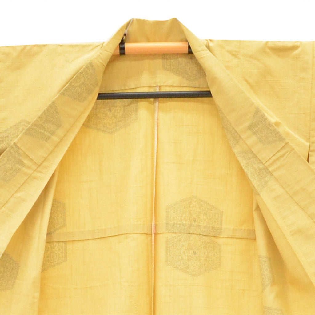 Vintage Japanese Kimono | Tsumugi | Yellow Silk | Tortoiseshell Pattern | Unused | Unlined | Size S | Sustainable | Sustainable | uu2789b
